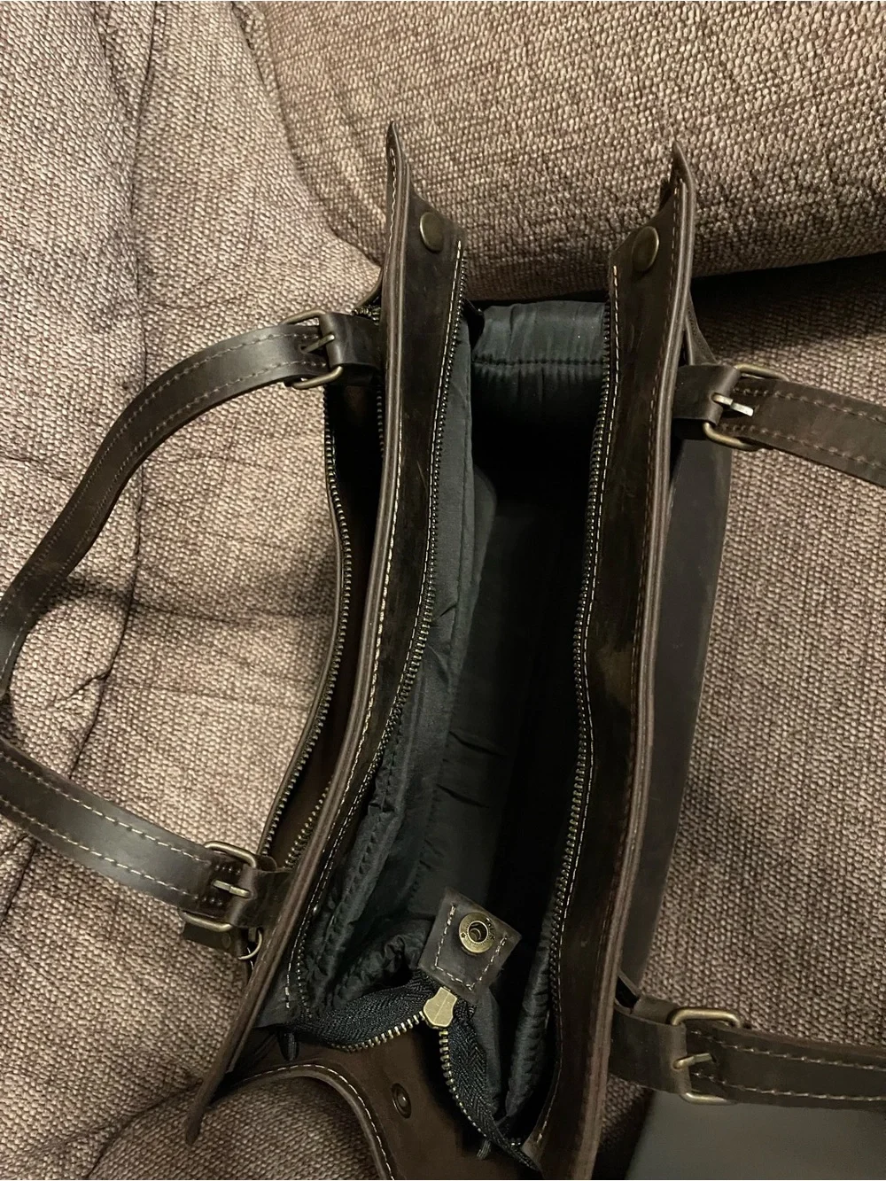 Dark Brown Leather Dog Tote Bag